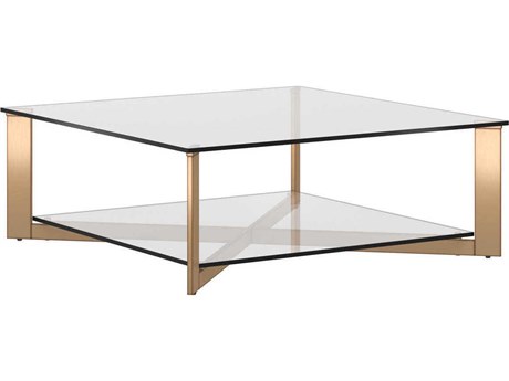 Sunpan Xavier Square Glass Antique Brass Coffee Table