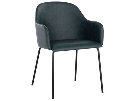 Sunpan Hensley Black Faux Leather Arm Dining Chair