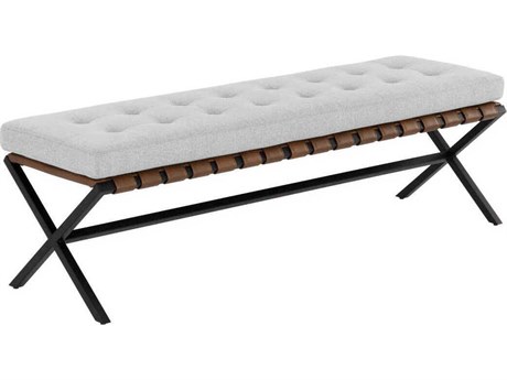 Sunpan Kenji Black Mina Light Grey Upholstered Accent Bench