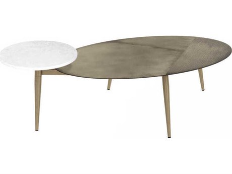 Sunpan Tuner Round Marble White Antique Brass Coffee Table