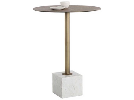 Sunpan Kata White Marble Round Metal Bar Table