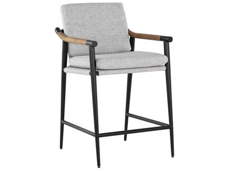 Sunpan Meadow Vault Fog Suede Upholstered Counter Stool