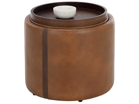 Sunpan Borelli Tobacco Tan Autumn Chestnut Brown Faux Leather Ottoman