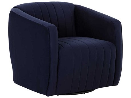 Sunpan Garrison Swivel Blue Fabric Accent Chair