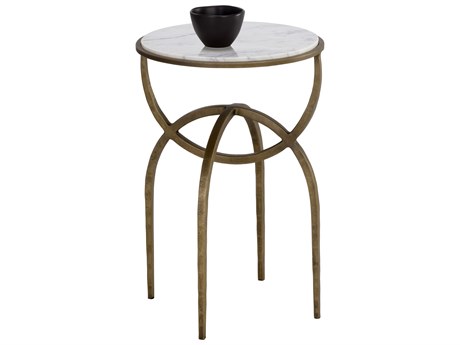 Sunpan Alicent Round Marble White End Table