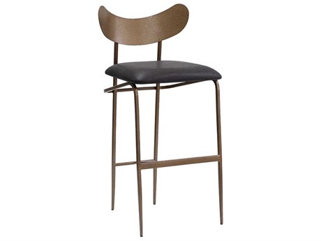 Sunpan Gibbons Antique Brass Charcoal Black Leather Bar Stool