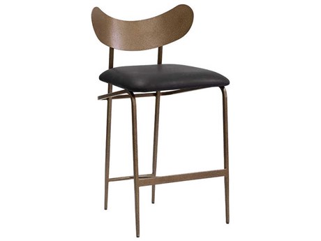 Sunpan Gibbons Antique Brass Charcoal Black Leather Counter Stool
