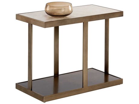 Sunpan Kamali Rectangular Marble Matte Antique Gold End Table