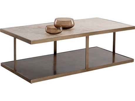 Sunpan Kamali Rectangular Marble Matte Antique Gold Coffee Table