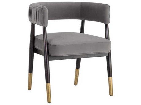 Sunpan Westport Birch Wood Gray Upholstered Arm Dining Chair