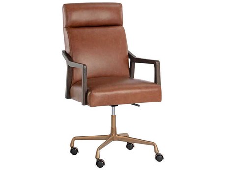 Sunpan Westport Brown Leather Adjustable Computer Office Chair