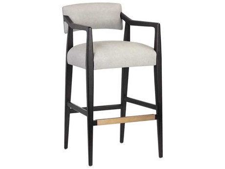 Sunpan Keagan Saloon Light Grey Leather Oak Wood Bar Stool