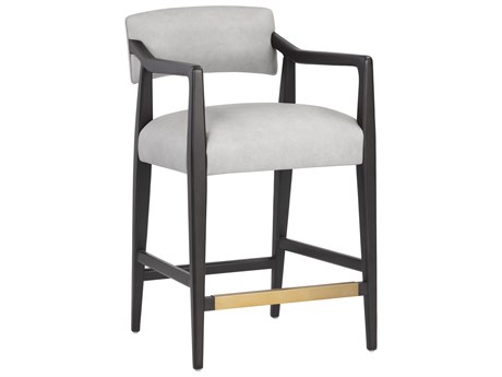 Sunpan Keagan Grey Leather Oak Wood Counter Stool