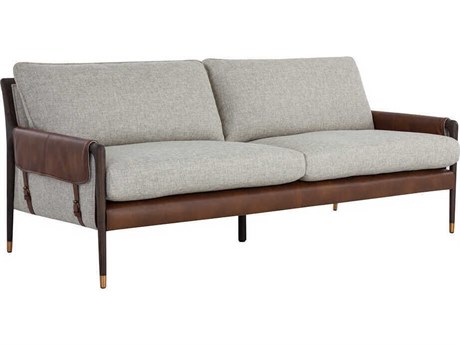 Sunpan Mauti Brown Vault Fog Bravo Cognac Upholstered Sofa