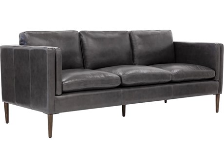 Sunpan Richmond Brentwood Charcoal Leather Black Upholstered Sofa