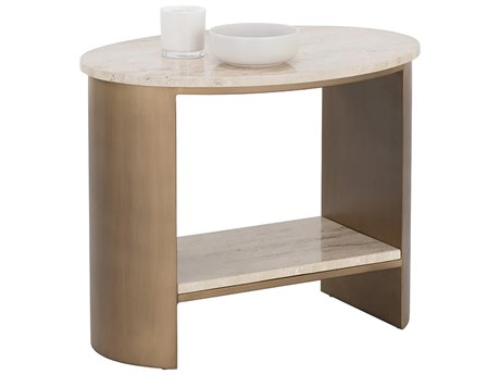 Sunpan Roshni Oval Marble Natural Antique Gold End Table