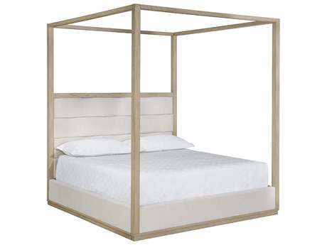 Sunpan Hoyos Topaz Beige Oak Wood King Four Poster Bed
