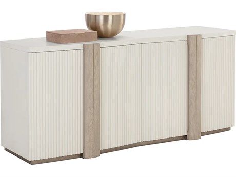 Sunpan Venetta 75" Oak Wood Cream Warm Brass Sideboard