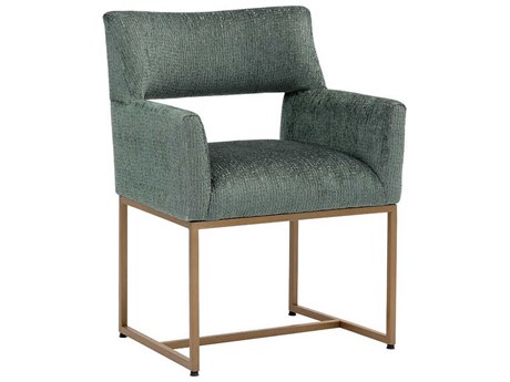 Sunpan Greco Green Upholstered Arm Dining Chair