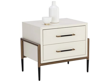 Sunpan Weldrick 2-Drawers White Acacia Wood Nightstand
