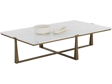 Sunpan Cowell Rectangular Marble White Antique Brass Coffee Table
