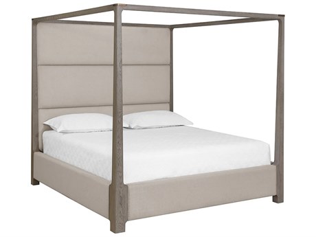 Sunpan Danette Zenith Taupe Grey Oak Wood King Poster Bed