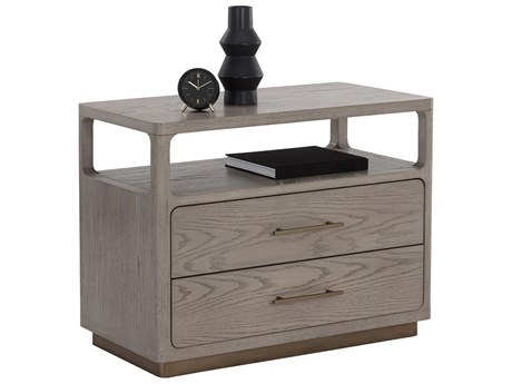 Sunpan Danette 2-Drawers Gray Oak Wood Nightstand