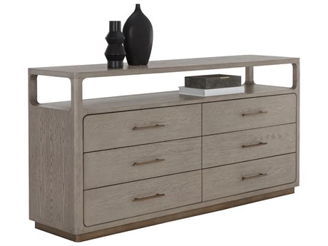 Sunpan Danette 6-Drawers Gray Oak Wood Double Dresser
