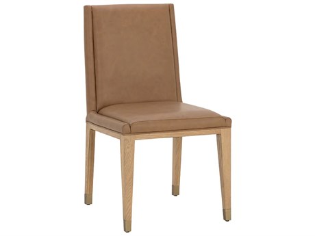 Sunpan Kalla Oak Wood Faux Leather Side Dining Chair