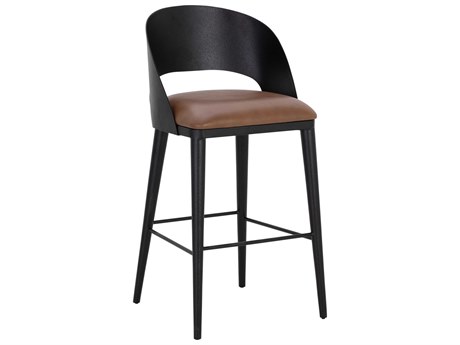 Sunpan Dezirae Black Cognac Leather Bar Stool