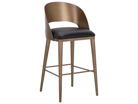 Sunpan Dezirae Antique Brass Charcoal Black Leather Bar Stool