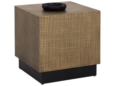 Sunpan Albans Square Metal Antique Brass Black End Table