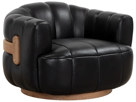 Sunpan Tadeo Swivel Black Leather Accent Chair