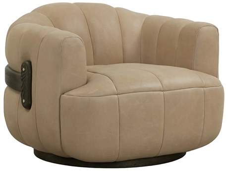 Sunpan Tadeo Swivel Beige Leather Accent Chair