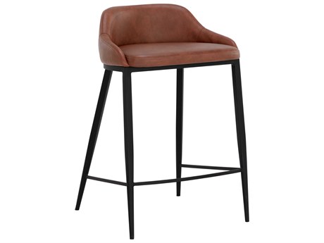 Sunpan Astra Black Cinnamon Brown Faux Leather Bar Stool