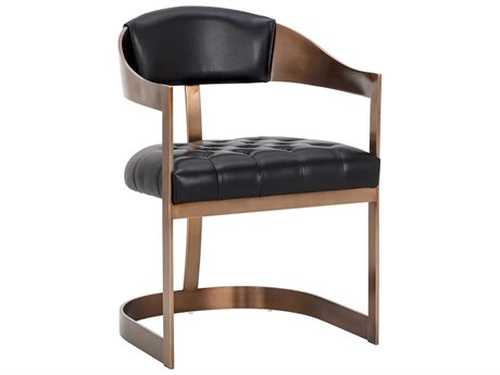 Sunpan Beaumont Black Leather Arm Dining Chair