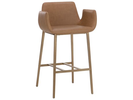 Sunpan Ikon Gold Faux Leather Bar Stool
