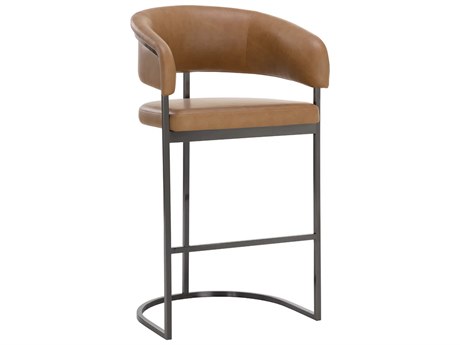 Sunpan Ikon Gunmetal Faux Leather Bar Stool