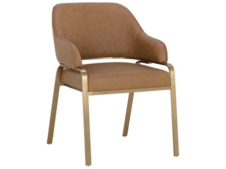 Sunpan Malachi Brown Faux Leather Arm Dining Chair