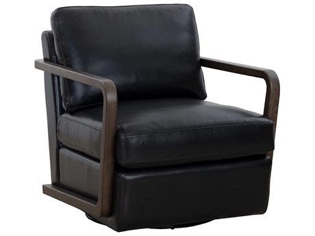 Sunpan Castell Swivel Brown Leather Accent Chair
