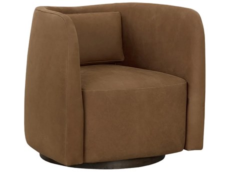 Sunpan Emilie Swivel Brown Leather Accent Chair