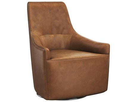 Sunpan Carmine Swivel Brown Leather Accent Chair