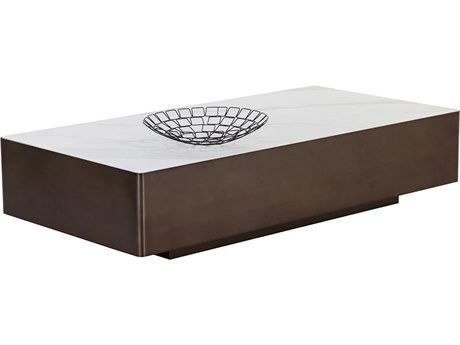 Sunpan Lenay Rectangular Ceramic White Dark Bronze Coffee Table