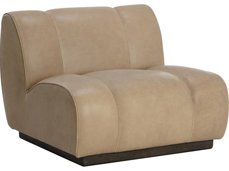 Sunpan Blaise Swivel Beige Leather Accent Chair
