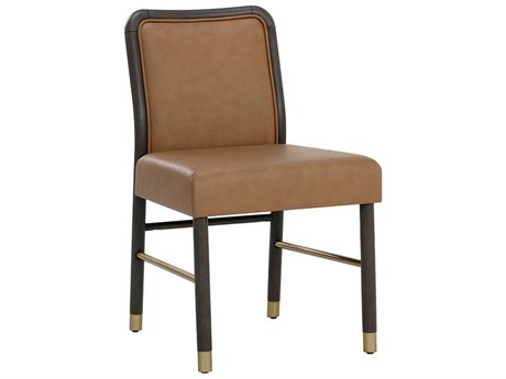 Sunpan Jeno Rubberwood Brown Faux Leather Side Dining Chair