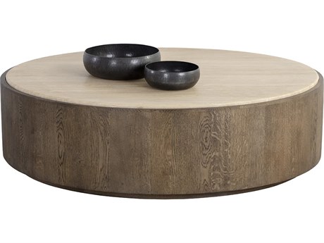 Sunpan Oberon Round Wood Natural Warm Oak Coffee Table