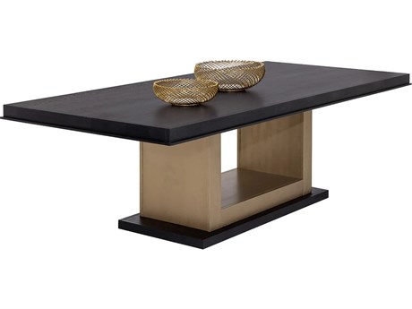 Sunpan Judson Rectangular Wood Black Warm Brass Dining Table