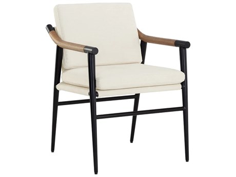 Sunpan Meadow White Upholstered Arm Dining Chair