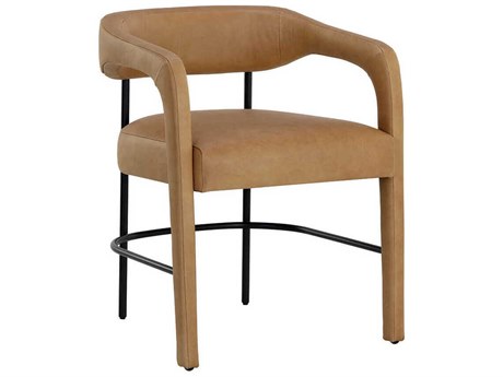 Sunpan Mavia Brown Leather Arm Dining Chair