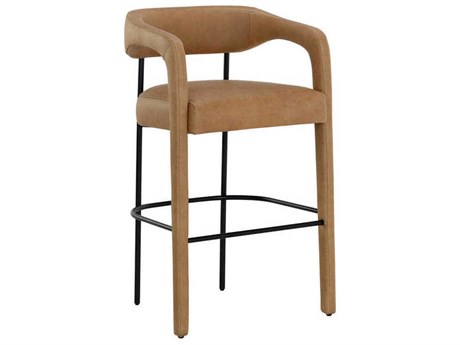 Sunpan Mavia Ludlow Sesame Leather Bar Stool